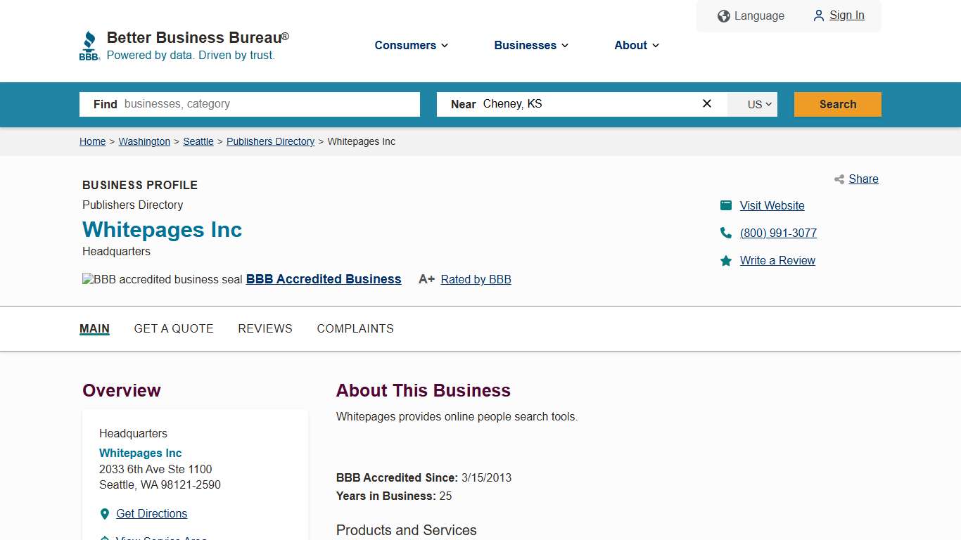 Whitepages Inc | BBB Business Profile | Better Business Bureau